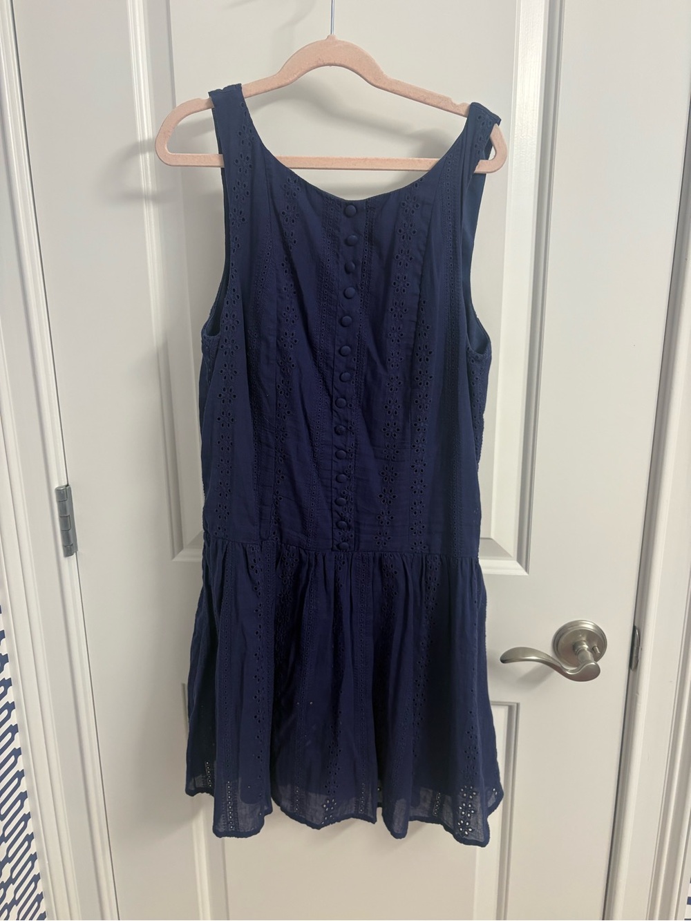 Navy Eyelet Button-Front Dress